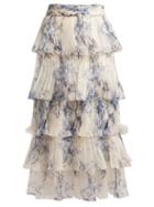 Matchesfashion.com Johanna Ortiz - Journey Of The Soul Floral Print Silk Skirt - Womens - White Multi
