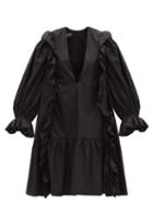 Matchesfashion.com Elzinga - Plunge-neck Gathered Cotton-poplin Dress - Womens - Black