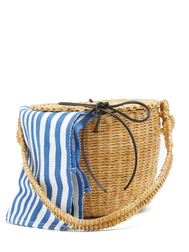 Muuñ Lou Striped-canvas And Woven-straw Bucket Bag
