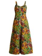 Matchesfashion.com Duro Olowu - Floral Print V Neck Textured Cloqu Dress - Womens - Green Multi