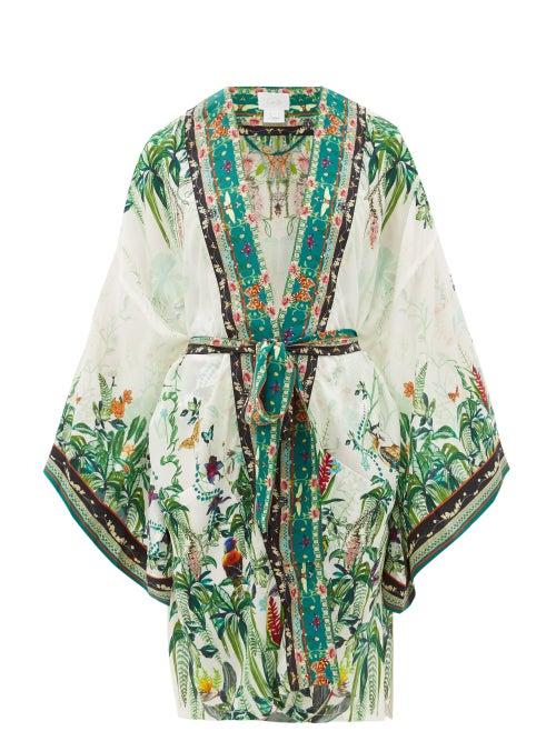 Matchesfashion.com Camilla - Forest-print Kimono-style Silk Robe - Womens - White Print
