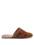 Matchesfashion.com Gucci - Gg Crystal Embellished Velvet Slipper Shoes - Womens - Brown