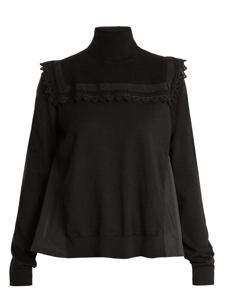 Moncler Roll-neck Contrast-panel Wool Sweater