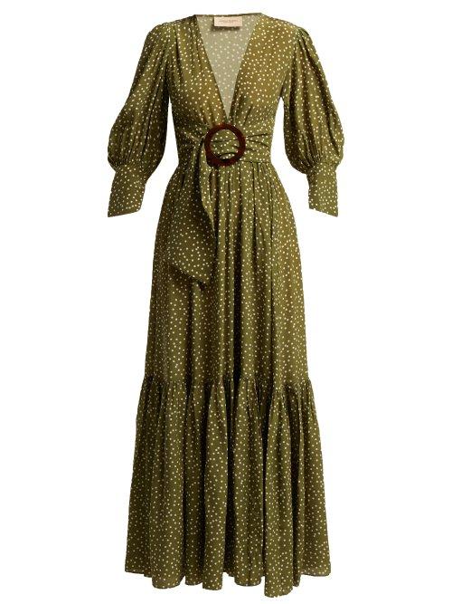 Matchesfashion.com Adriana Degreas - Mille Punti Silk Crepe Maxi Dress - Womens - Green White