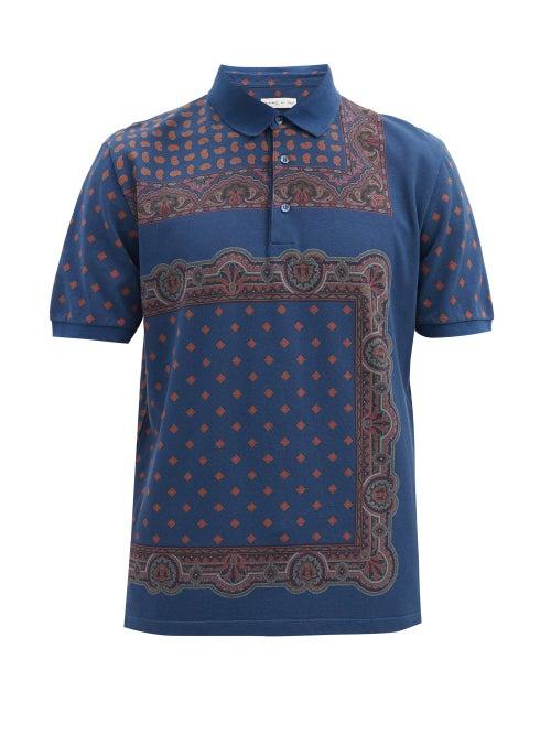 Matchesfashion.com Etro - Paisley-print Cotton-piqu Polo Shirt - Mens - Blue Multi