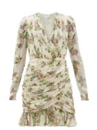 Matchesfashion.com Giambattista Valli - Ruched Floral Print Silk Georgette Mini Dress - Womens - Ivory Multi