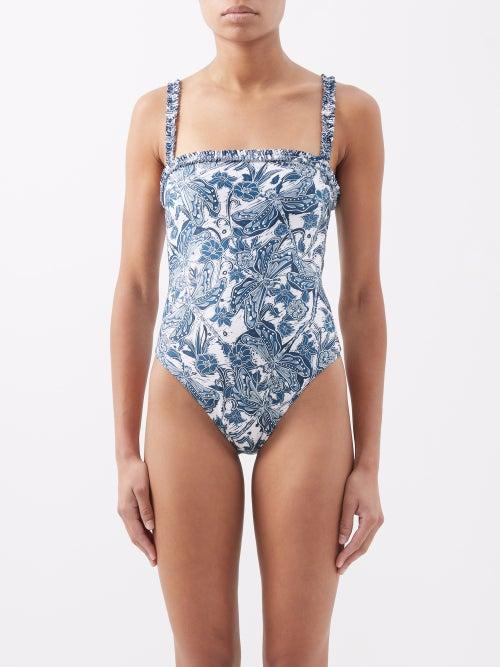 Agua By Agua Bendita - Limon Floral-print Recycled-fibre Swimsuit - Womens - Blue Print