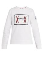 Matchesfashion.com Moncler - Embroidered Logo Cotton Blend Sweatshirt - Mens - White