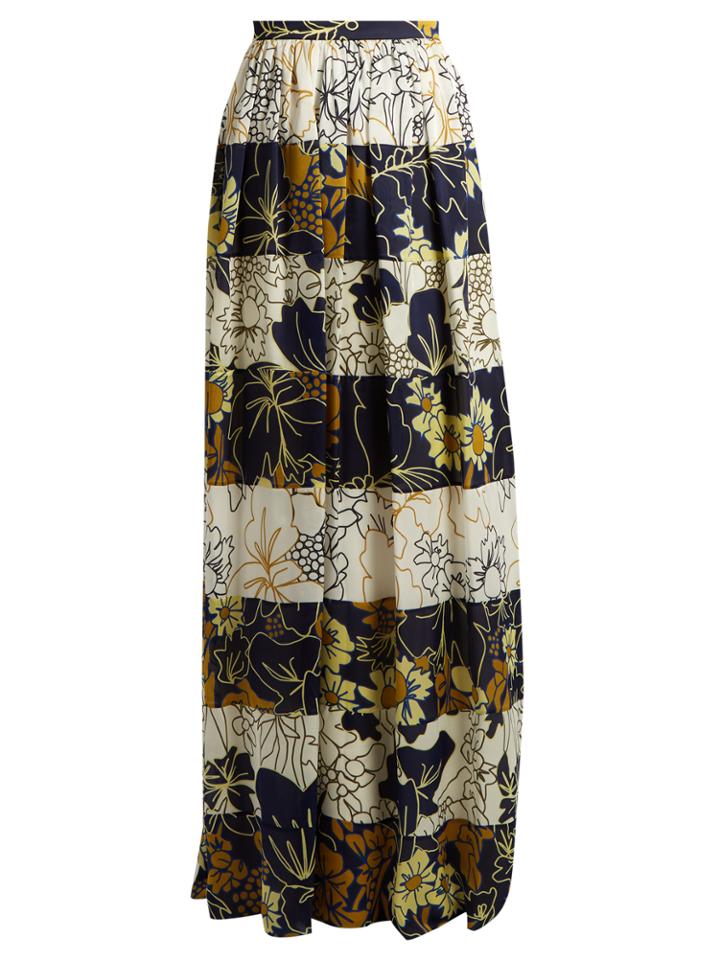 Roksanda Myla Striped Floral-print Silk Maxi-skirt