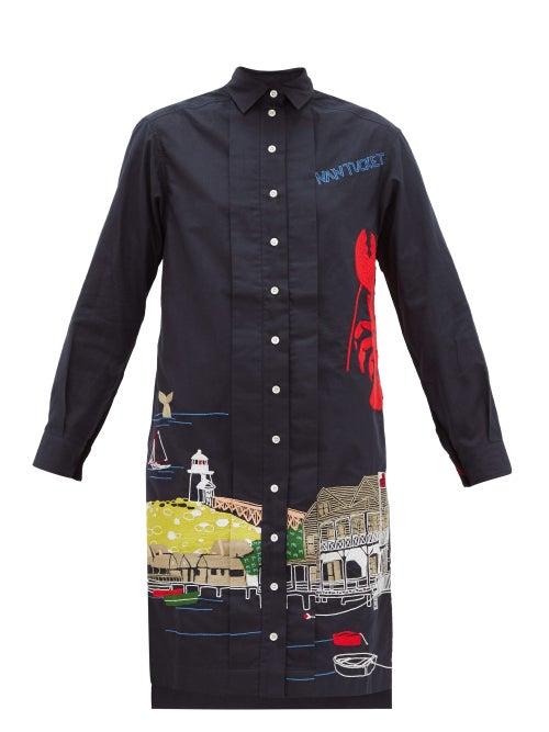 Matchesfashion.com Kilometre Paris - Nantucket Embroidered Cotton Shirt Dress - Womens - Blue Multi