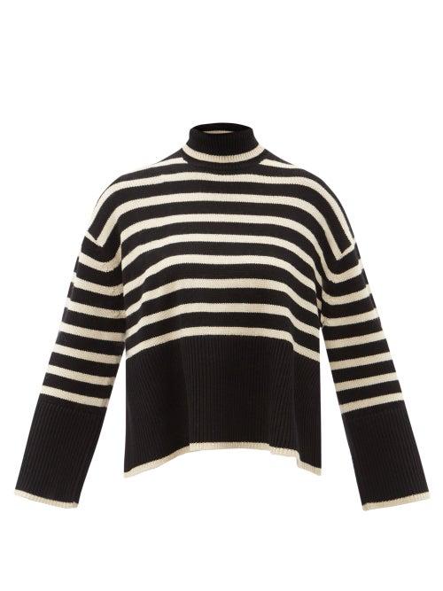 Totme - Striped Roll-neck Wool-blend Sweater - Womens - Black Stripe