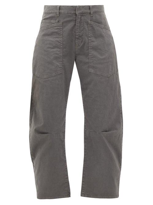 Matchesfashion.com Nili Lotan - Shon Cropped Cotton-blend Wide-leg Trousers - Womens - Grey