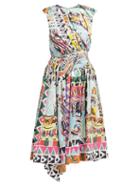 Matchesfashion.com Prada - Venice Postcard Print Cotton Midi Dress - Womens - Blue Multi