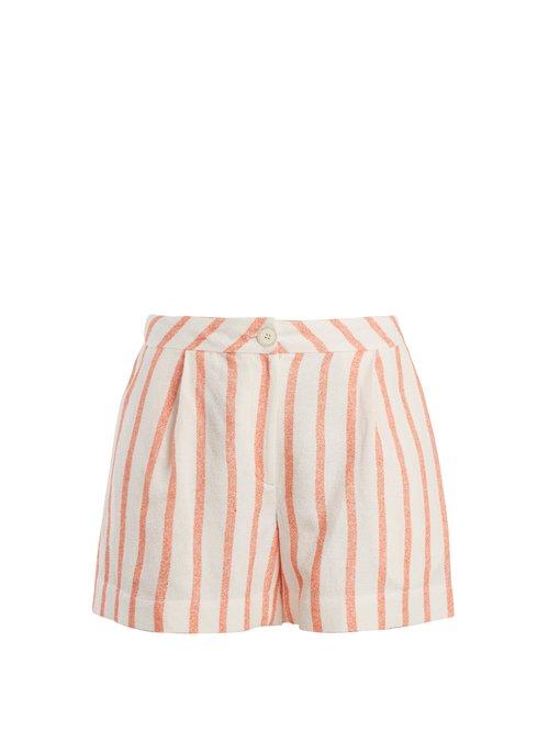 Matchesfashion.com Thierry Colson - Biarritz Spugna High Waisted Shorts - Womens - Orange Stripe