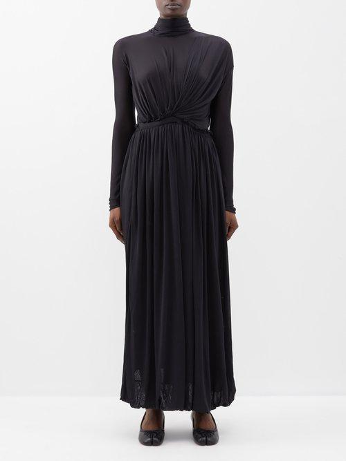 Jil Sander - Draped Silk Dress - Womens - Black