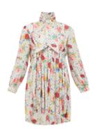 Matchesfashion.com Balenciaga - High-neck Floral-print Pleated-front Crepe Dress - Womens - Cream Multi