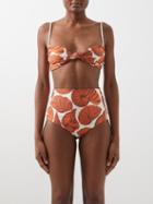 Johanna Ortiz - Oyster Shell-print Knotted Bikini Top - Womens - Red Print