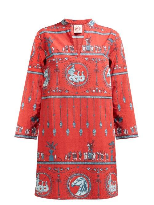 Matchesfashion.com Le Sirenuse, Positano - Charlotte Diefenbach Print Cotton Kaftan - Womens - Red Print