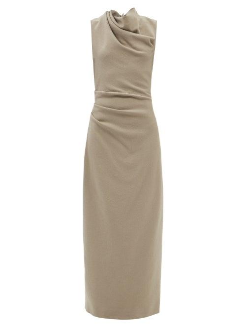 Raey - Cowl-neck Wool-crepe Dress - Womens - Light Grey
