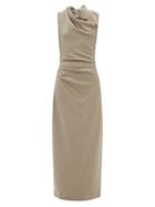 Raey - Cowl-neck Wool-crepe Dress - Womens - Light Grey