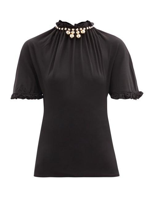 Matchesfashion.com Paco Rabanne - Beaded-collar Jersey Top - Womens - Black