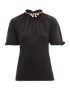 Matchesfashion.com Paco Rabanne - Beaded-collar Jersey Top - Womens - Black