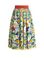 Dolce & Gabbana Majolica-print Gathered Cotton Midi Skirt
