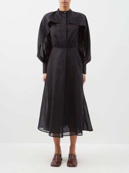 Jil Sander - Caped-panel Cotton-voile Shirt Dress - Womens - Black