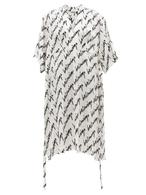 Balenciaga - Scribble-print Logo-jacquard Silk Dress - Womens - Black White
