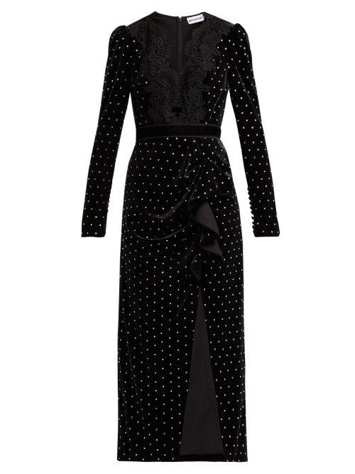 Matchesfashion.com Self-portrait - Crystal Embellished Velvet Midi Dress - Womens - Black