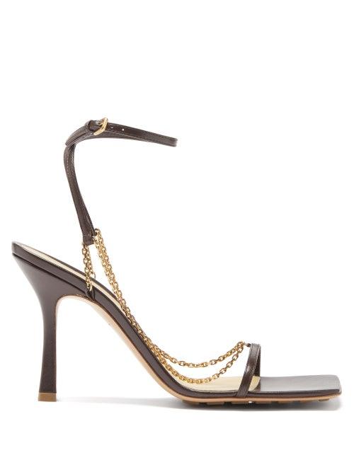 Matchesfashion.com Bottega Veneta - Stretch Chain-embellished Leather Sandals - Womens - Dark Brown
