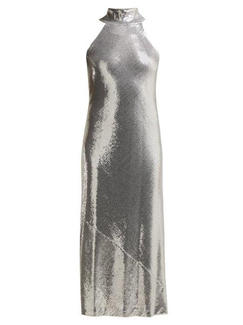 Matchesfashion.com Galvan - Daniela Sequinned Halterneck Midi Dress - Womens - Silver