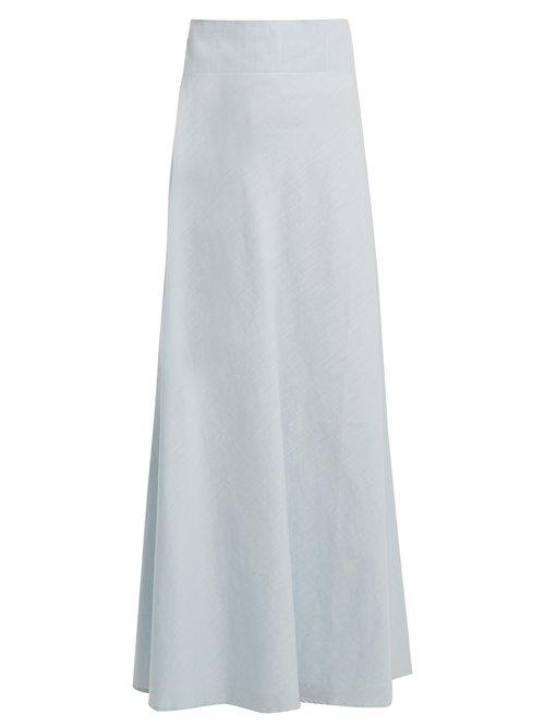 Matchesfashion.com Kalita - Inky As The Night Sky Bias Cotton Skirt - Womens - Light Blue