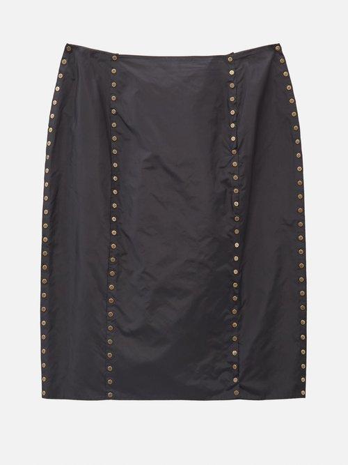 Reluxe - Cline Studded Silk Midi Skirt - Womens - Black