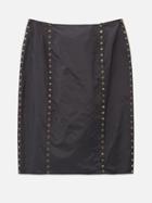 Reluxe - Cline Studded Silk Midi Skirt - Womens - Black