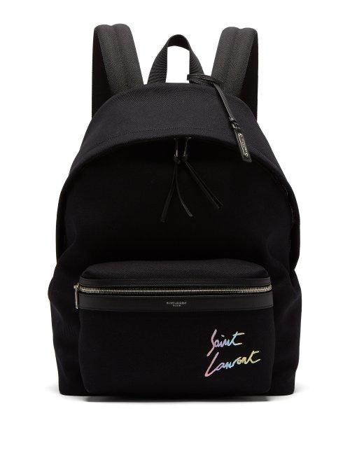 Matchesfashion.com Saint Laurent - City Logo Embroidered Canvas Backpack - Mens - Black