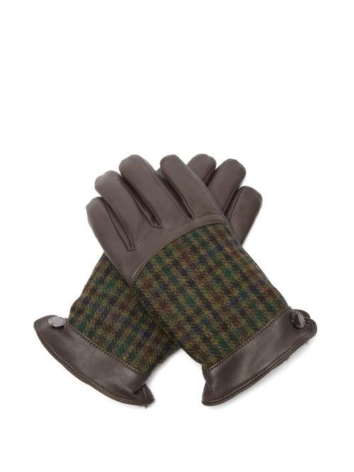 Dents - Devon Houndstooth-wool And Leather Gloves - Mens - Brown Multi