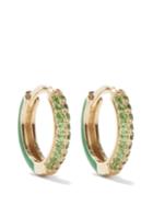 Fry Powers - Tsavorite, Enamel And 14kt Gold Huggie Earrings - Womens - Green Gold