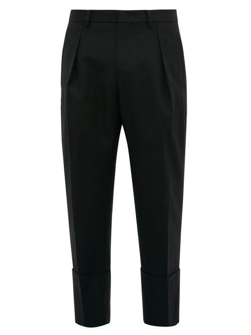 Matchesfashion.com Wooyoungmi - Exaggerated Cropped Cuff Wool Twill Trousers - Mens - Black