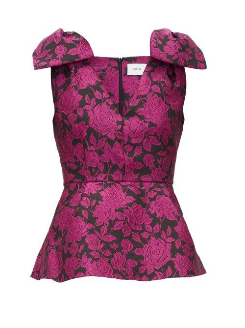 Matchesfashion.com Erdem - Romina Rose Jacquard Peplum Top - Womens - Black Purple