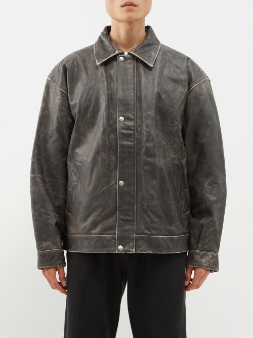 Liberal Youth Ministry - Logo-print Padded Distressed Leather Jacket - Mens - Black
