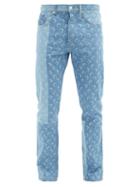 Matchesfashion.com Marine Serre - Crescent Moon-print Straight-leg Patchwork Jeans - Mens - Blue