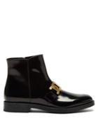 Tod's - Chain-embellished Patent-leather Boots - Womens - Black