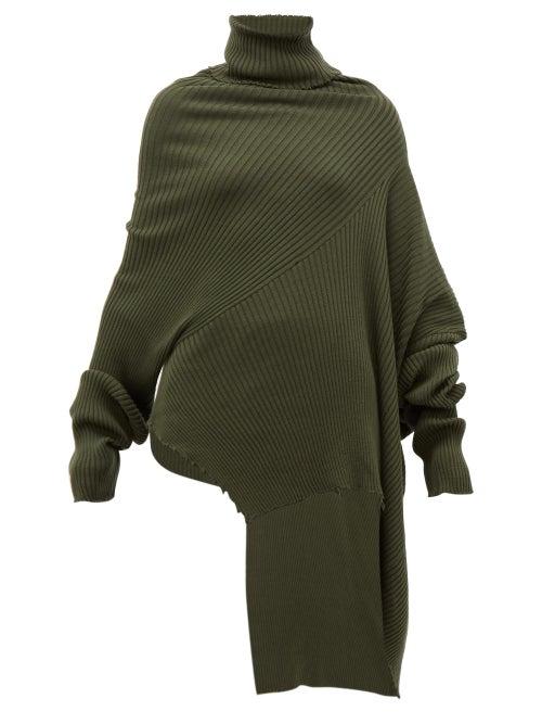 Matchesfashion.com Marques'almeida - Asymmetric Ribbed Wool Sweater - Womens - Khaki