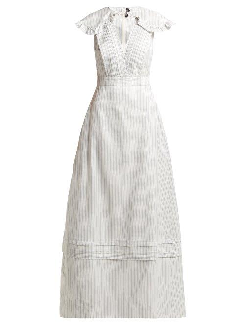 Matchesfashion.com Calvin Klein 205w39nyc - Ruffled Striped Silk Blend Gown - Womens - Light Blue