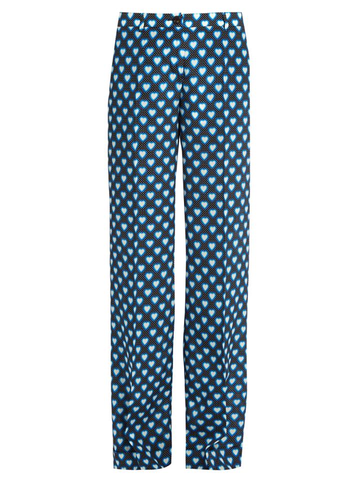 Miu Miu Heart-print Wide-leg Silk Trousers