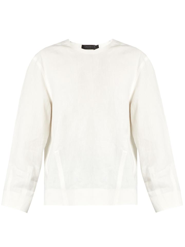 Calvin Klein Collection Lotti Linen Herringbone Top
