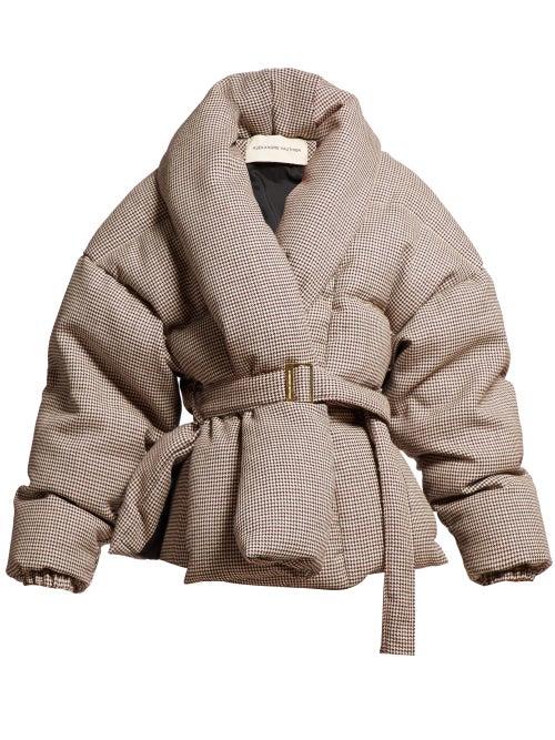Matchesfashion.com Alexandre Vauthier - Belted Waist Padded Houndstooth Twill Coat - Womens - Burgundy Multi