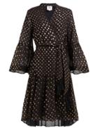 Matchesfashion.com Figue - Caroline Foil Print Crepe Wrap Dress - Womens - Black Gold