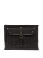 Matchesfashion.com Bottega Veneta - Intrecciato Weave Leather And Canvas Pouch - Mens - Black